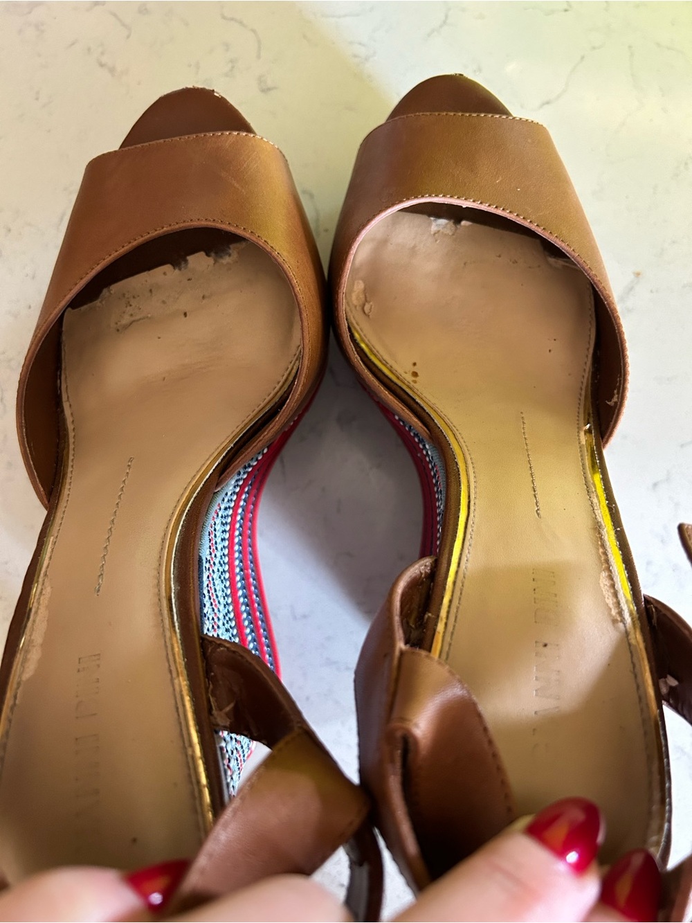 Gianni Bini Tama Hampton Tan Leather Platform Wedge Sandals - Picture 12 of 15